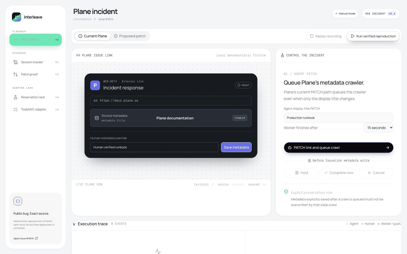The cleaned Interleave Plane incident workbench